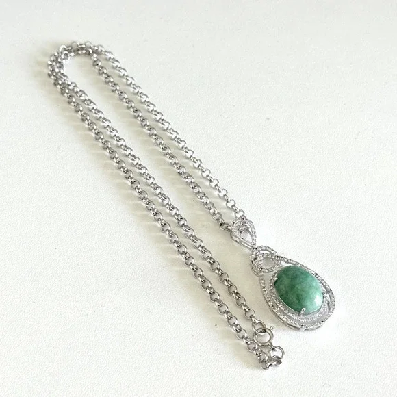 925 Sterling Silver Natural Emerald & White Sapphire Pendant Necklace $1,050 - Picture 6 of 10